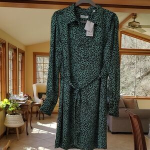 Equipment Green and Black Long Sleeve Dress